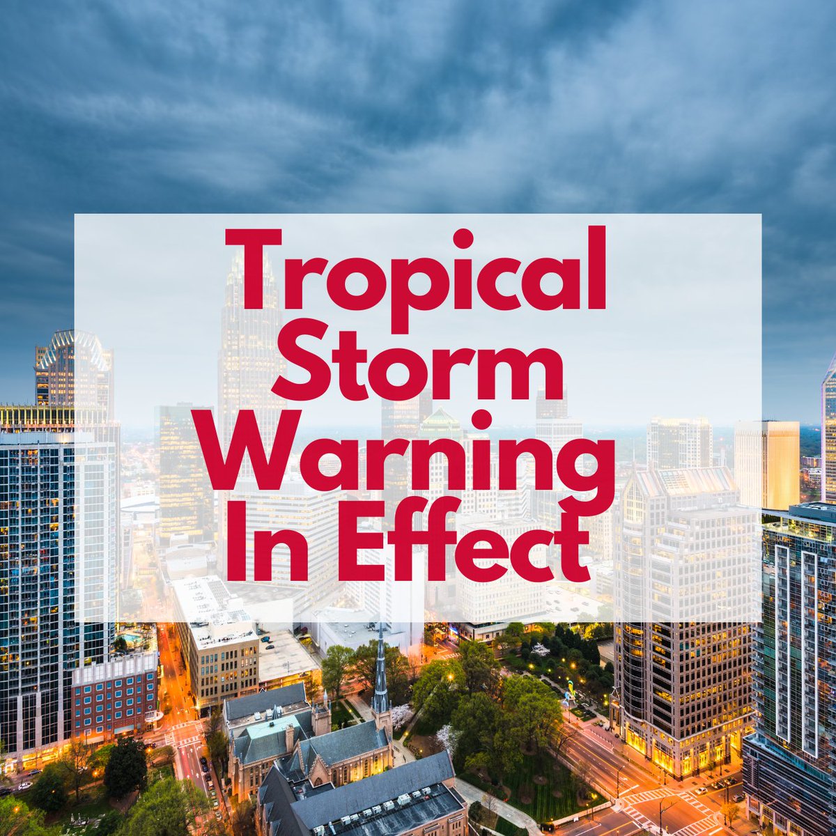 🚨 Tropical Storm Warning is in Effect 🚨

A Tropical Storm Warning means tropical storm-force winds and heavy rains are expected within Mecklenburg County in the next 36 hours.