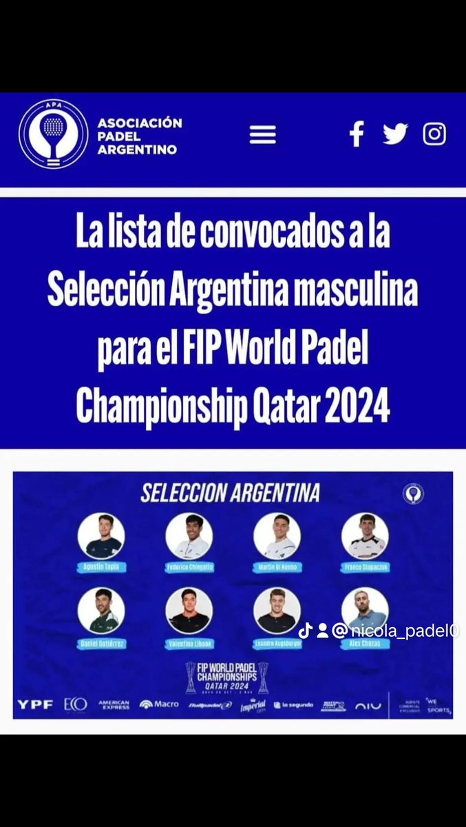 Selección Argentina de pádel para el mundial de Qatar...