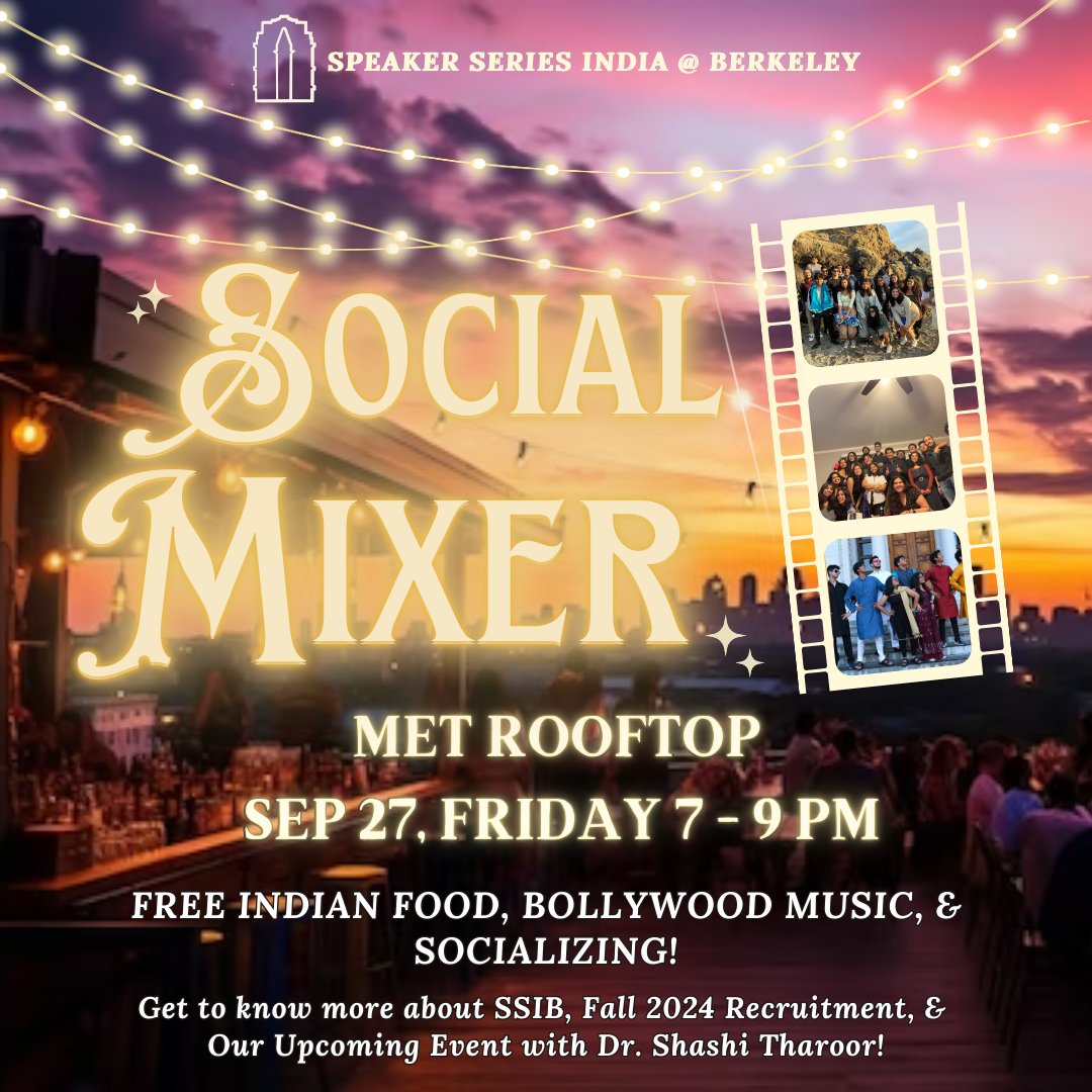 Berkeley1India's tweet photo. We are hosting our semesterly social mixer this Friday @7 PM! Join us for free Indian food, Bollywood music, and conversation. https://t.co/PPrOw9enXf