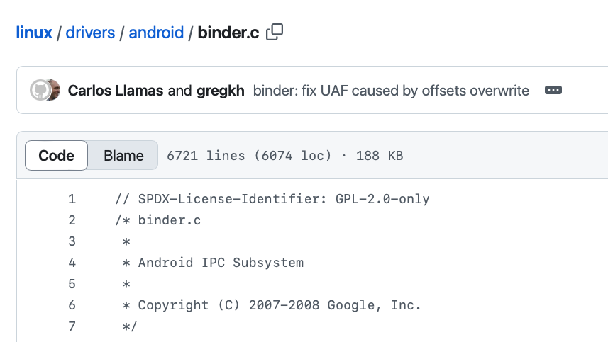 brewaddict's tweet photo. Googleは、Androidで使用されているbinderドライバをRustで書き換えることを目指しており、そのために必要な抽象化が少しずつLinuxカーネルに取り込まれている。LinuxのRustサポートの将来は分からないが、C版のbinderドライバがRust版で置き換えられると、Rustをやめるのは難しくなりそう https://t.co/pUuInQ8nbu