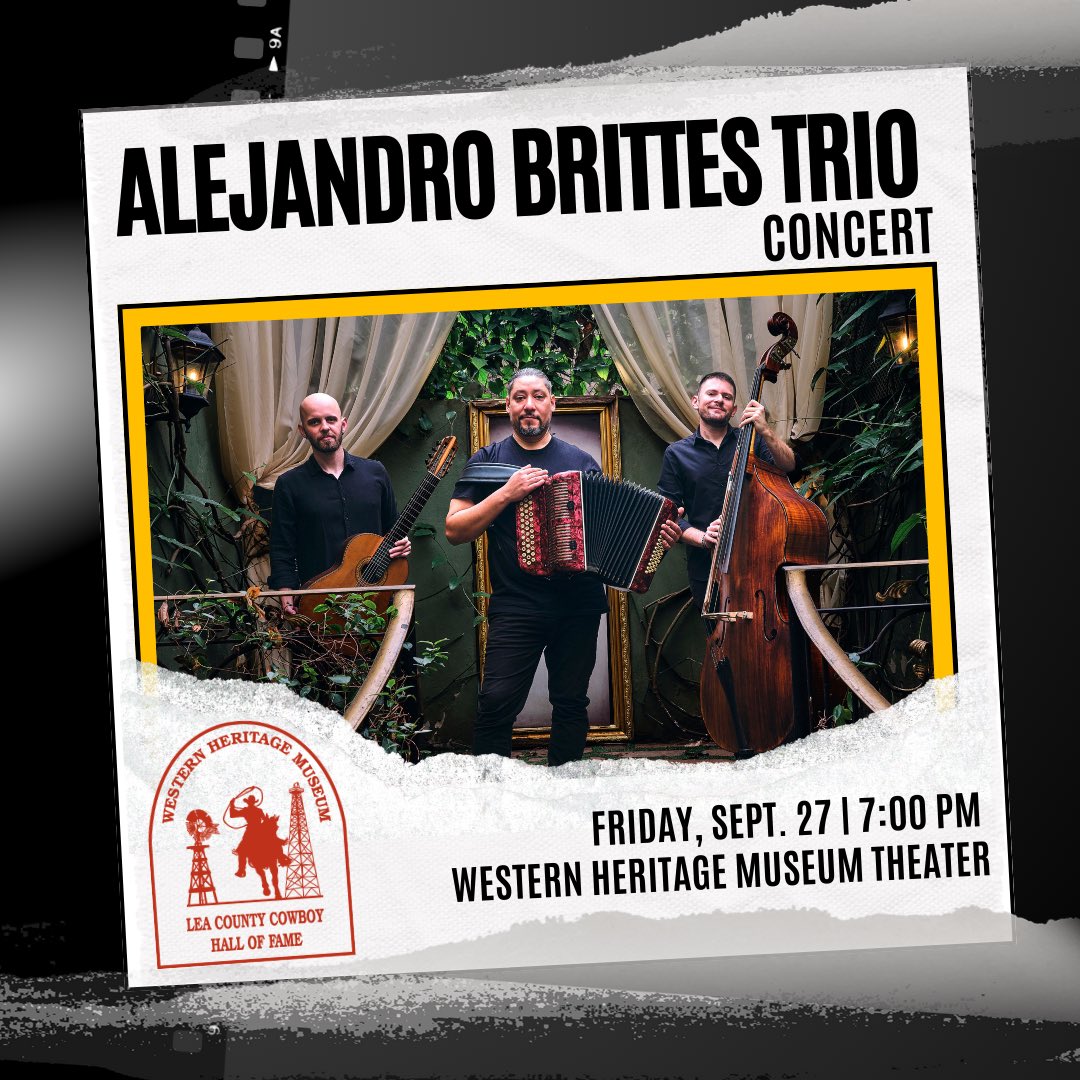 Join us for an evening with the Alejandro Brittes Trio! Live concert on Friday, September 27th at 7 PM at the Western Heritage Museum theater.

#NMJC #NMJCSuccessThroughLearning #FeelTheThunder #NewMexicoJuniorCollege