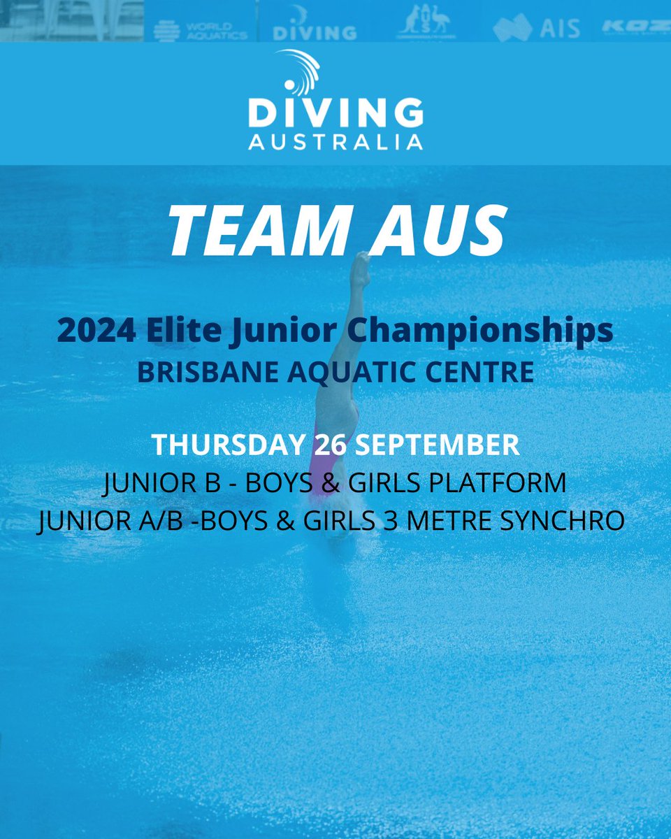 Get excited for the 2024 Elite Junior Championships starting today at the Brisbane Aquatic Centre! 🤩

Good luck to everyone taking part! 🙌

To view a full schedule, click here ⬇️
cdn.revolutionise.com.au/cups/diving/fi…

To tune in LIVE, click here ⬇️
youtube.com/live/RaHLvOO8D…