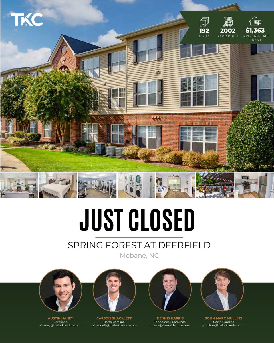 KirklandCompany's tweet image. TKC Just Closed | 192 Units | Mebane, NC | We Sell Apartments | hubs.li/Q02R7D1t0