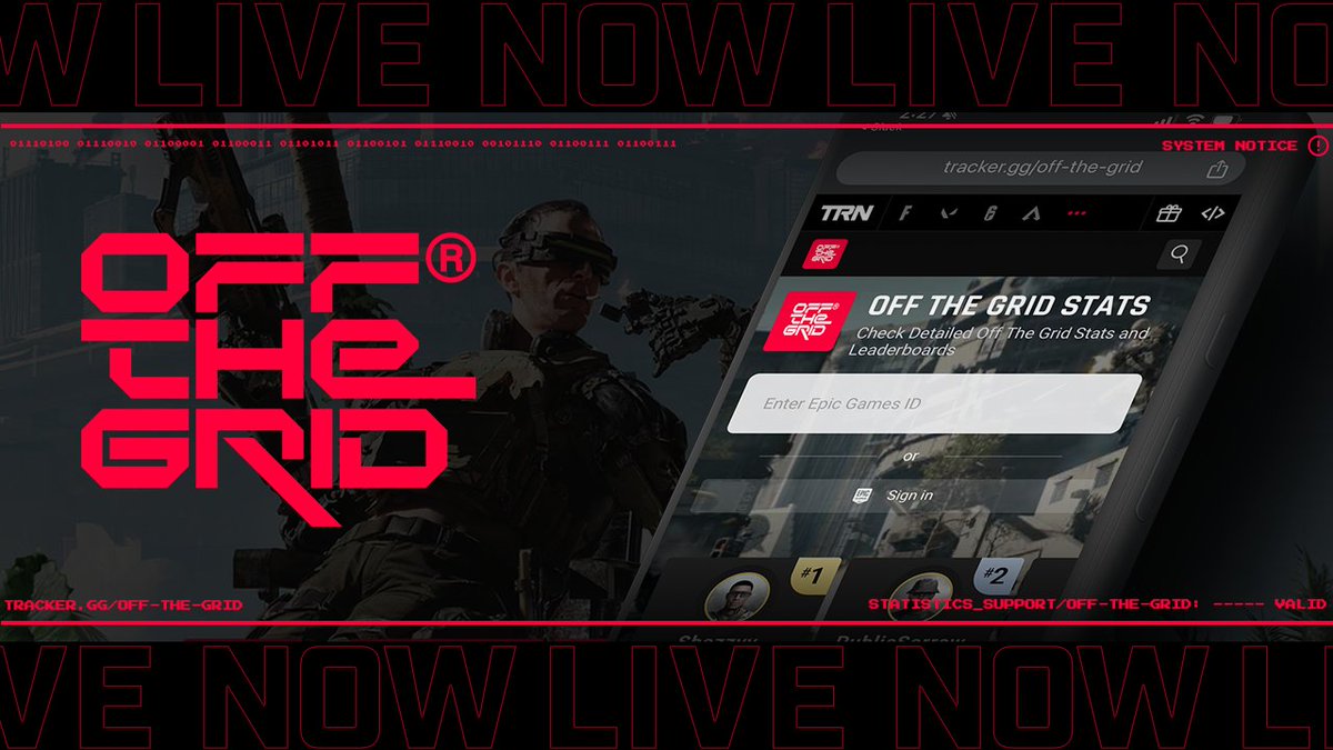 trackernetwork's tweet photo. Incoming news about our @playoffthegrid integration! 🦾

We are proud to open the gates to OTG Tracker - available now for #OTGPioneers program players!

Track your stats, match reports, view different leaderboards, and more to come!

Get your stats: https://t.co/37qnw4l18J https://t.co/HP7BGczWEl