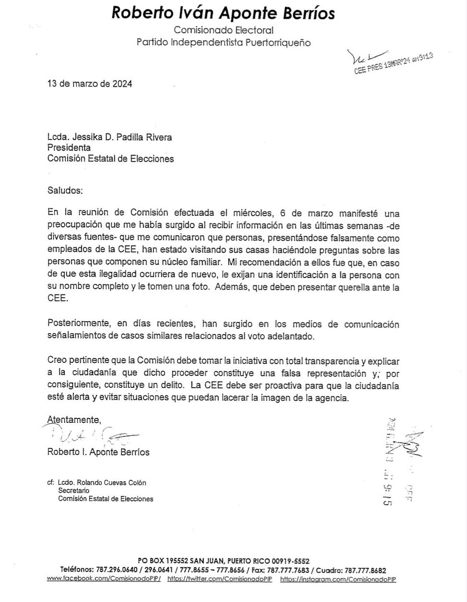 PENDIENTE. 
Se repite la historia.  
Si hiciste transacción electoral en días recientes espera la visita de personas presentándose FALSAMENTE como empleados de la CEE.  Denuncia la trampa.