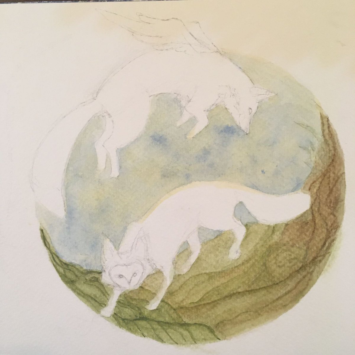 ninja_android's tweet photo. From the vault: WIP of my watercolor piece "Owl Foxes" 🦉🦊
.
#wip #watercolor #whimsical #whimsy #fallvibes #sketchbook #process #art #traditionalart #fantasy #bookstagram #fantasybooks #fantasyillustrator #bookillustrator #whimsicalbook #magicalcreatures https://t.co/UtPXkQiAyn