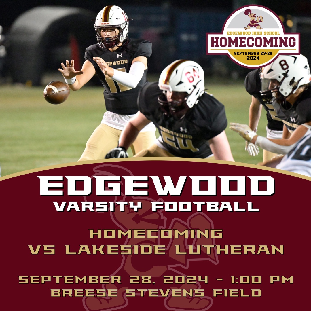 🏈 Edgewood Homecoming Game! 🏈  Come cheer on the <a href="/Crusaders_FB/">Edgewood Crusader Football</a> team this Saturday at 1:00 PM for the Homecoming game at Breese Stevens Field! Crusader Youth Athletes get in FREE when wearing their jerseys. Let’s fill the stands and show our Crusader pride!  #Homecoming