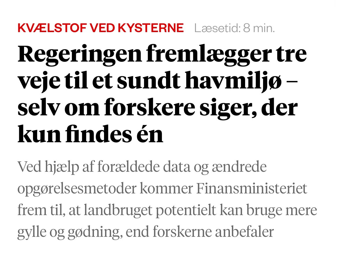 emilnielsen's tweet image. Det er en voldsom kritik Finansministeriet udsættes for fra landets førende vandmiljøforskere.

I de tre scenarier, der lægges frem baserer to af dem sig på ‘forældede data og opgørelsesmetoder’. 

Scenarie 2 baserer sig på næsten ti år gamle data, mens grundlaget fra scenarie 3…