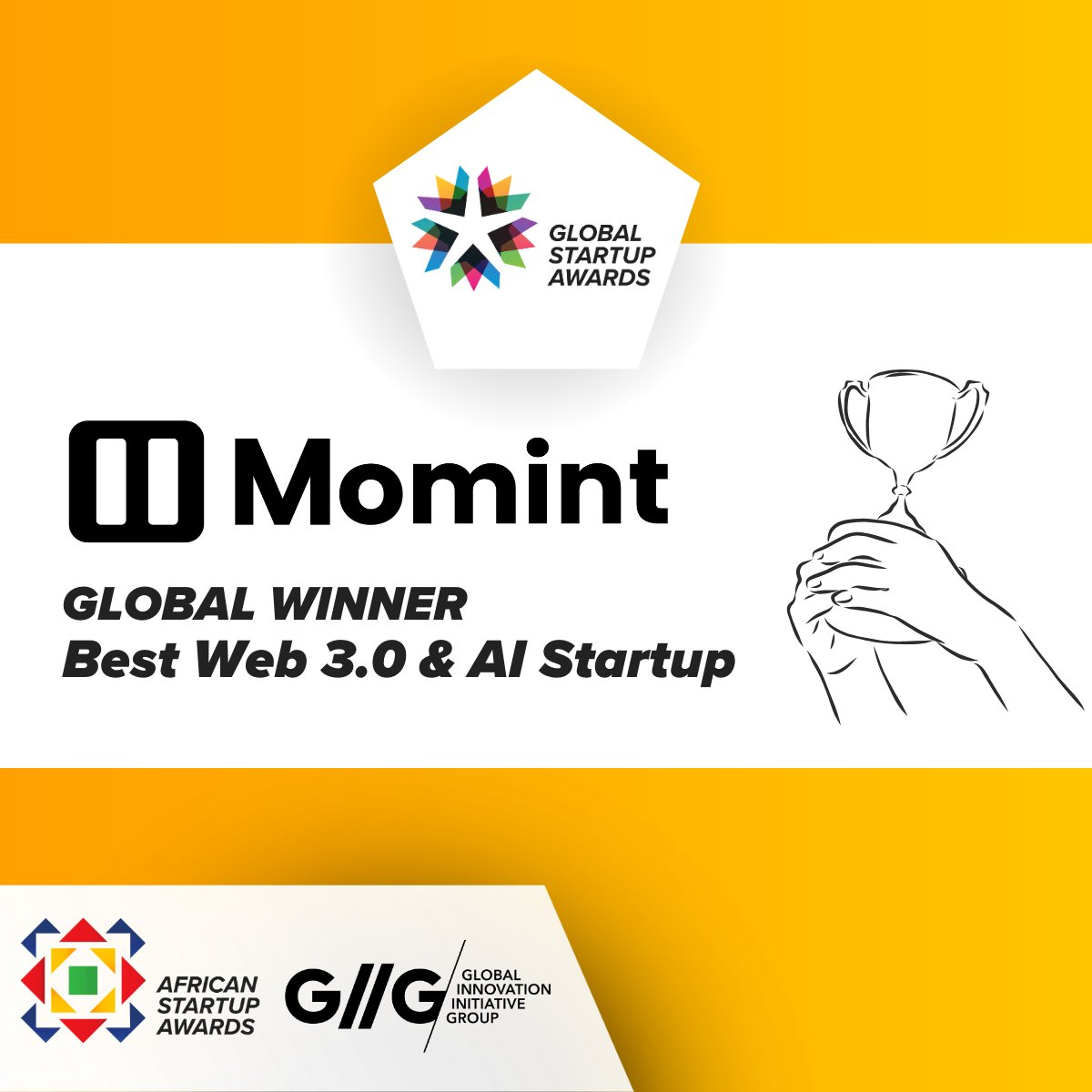 AfricanGSAwards's tweet image. 🎉 Welldone to Momint from South Africa for being officially titled the Global Startup Awards Winner for Best Web3.0 & AI Startup at the Global Grand Finale, hosted in Istanbul, Turkey 🌍