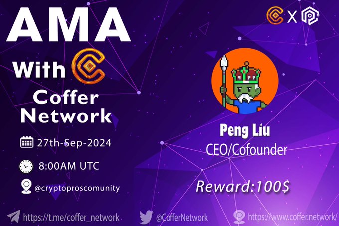 ama_tracker's tweet photo. 📆Mark your calendars AMA session from @Crypto_ProsCM with @CofferNetwork!
#CryptoPros Community has mission to develop and promote coin projects in ASIA.
#CofferNetwork is decentralized #smartaccount custody solution for Bitcoin.
⏰ September 27, 8 AM UTC
📌https://t.co/PVQL6BxiOC
#AmaTracker