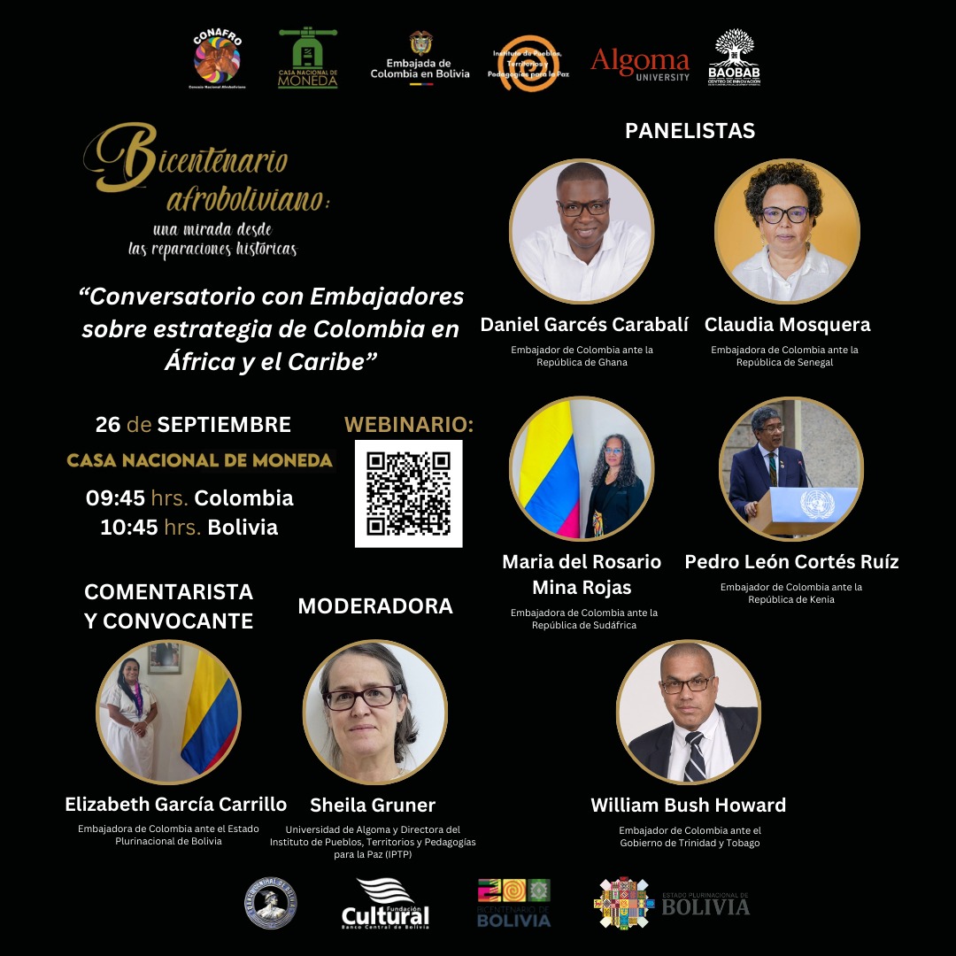 IPTPpaz's tweet photo. La #CNM, dependiente de la @CulturaFCBCB, Embajada de Colombia en Bolivia, #CONAFRO, @IPTPpaz y @baobabinnova , invitan a Una Mirada desde las Reparaciones Historicas este 26 de septiembre
Consulte a continuación la lista completa de eventos! https://t.co/MwLmlBVut0