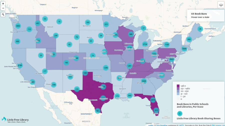 LtlFreeLibrary's tweet photo. It's #BannedBooksWeek! Have you checked out our new Book Ban Map in collaboration with @ALALibrary’s @OIF and @PENamerica? https://t.co/W5lE2HfYw0

Find the locations hit hardest by book bans AND the nearby LFLs. Now you can easily share banned books in Little Free Libraries! https://t.co/obSBuVoDT6
