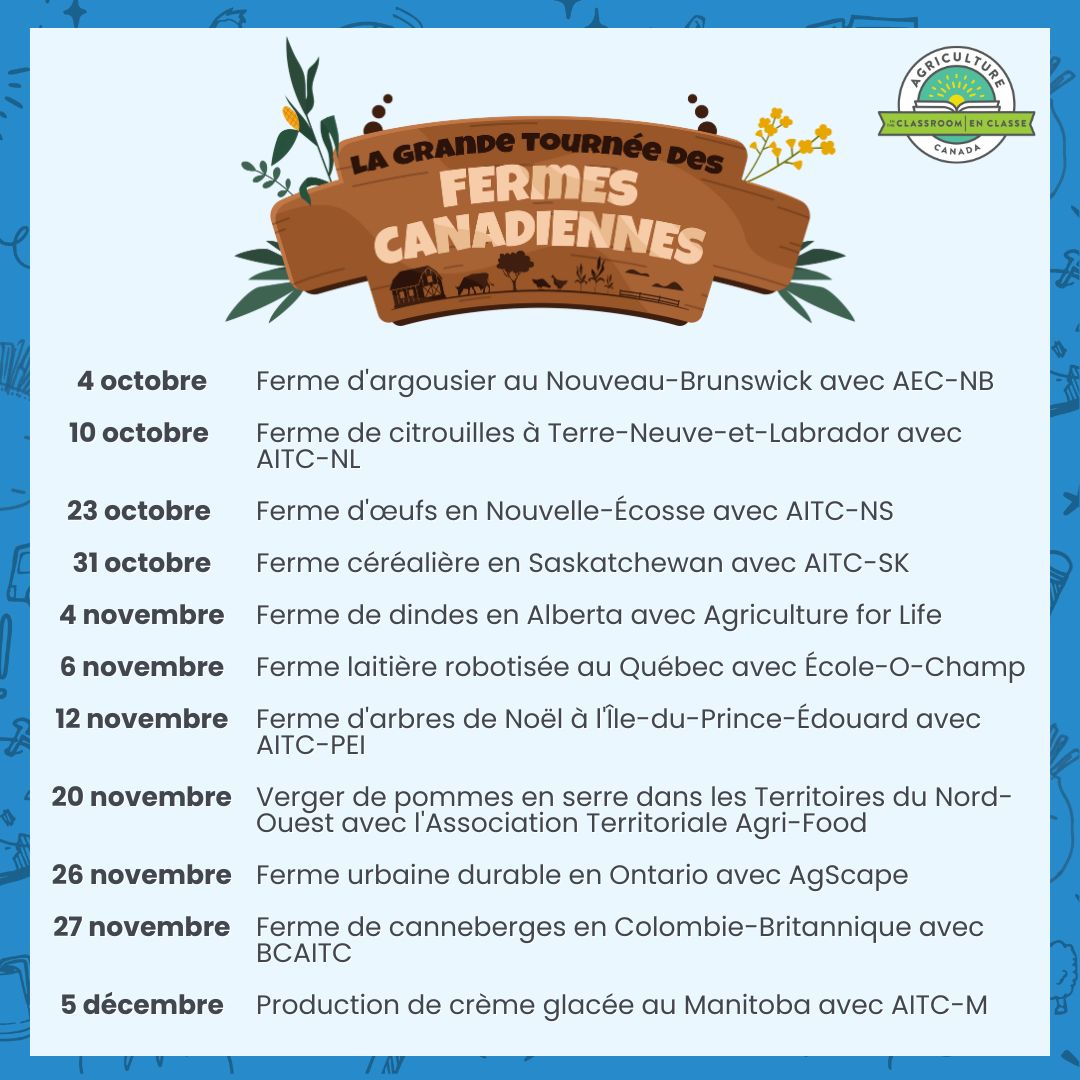 🚜 The final schedule for Season 4 of The Great Canadian Farm Tour is here! Check out the complete lineup for our fall farm tours across Canada!   

📅 Heads up! PEI's tour stop has been rescheduled to November 12.  

Make sure to register and join us for this exciting experience