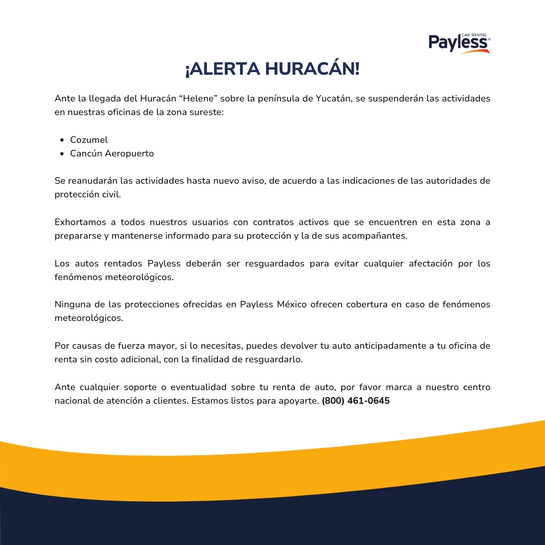 PaylessMexico's tweet photo. Atención a todos nuestros clientes, comunicado ante la llegada del Huracán "Helene". https://t.co/CgeSONQEU4