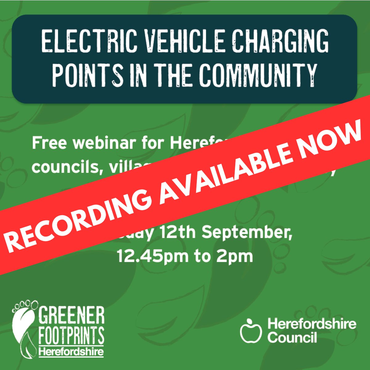 The Electric Vehicle Charging in the Community webinar is now online. It’s particularly relevant for any Herefordshire parishes, community centres and village halls thinking about installing EV charge points for public use.

You can view the recording, download the slides, and