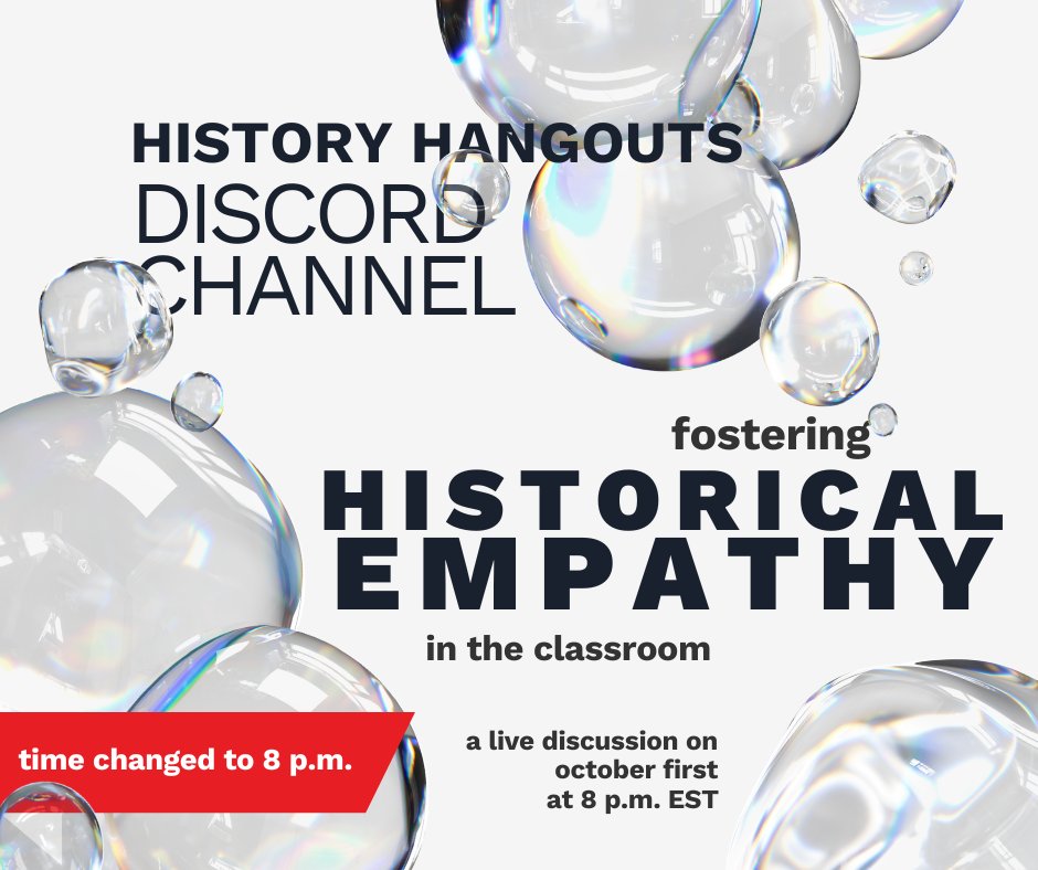 Teachers -- join us next Tuesday at 8 p.m. EST (note the time change) for this important discussion on Historical Empathy.

bit.ly/historyhangout…
