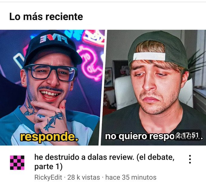 javioliveira's tweet photo. Ricky Edit ha subido un extracto del debate editándolo y afirmando en el título y la miniatura que “ha destruido a Dalas”.

Lo que ha pasado en su caja de comentarios no se lo esperaba… https://t.co/VJxgRRwMTx