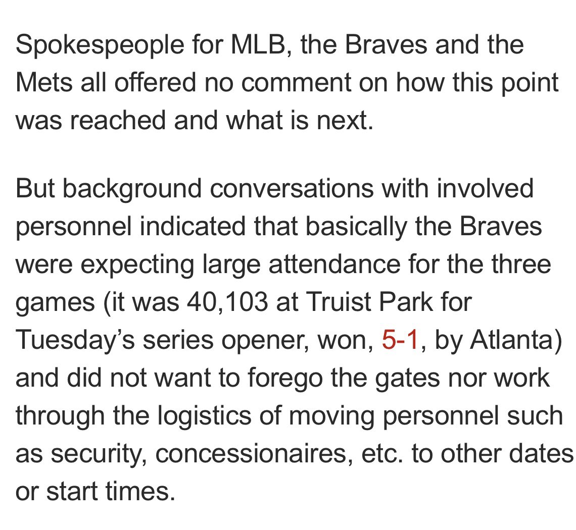 JoceyTor's tweet photo. So at the end of the day, corporate greed takes precedence over the safety of staff, players, and fans. I hate the Braves franchise so much. https://t.co/oW6xI2yJeI