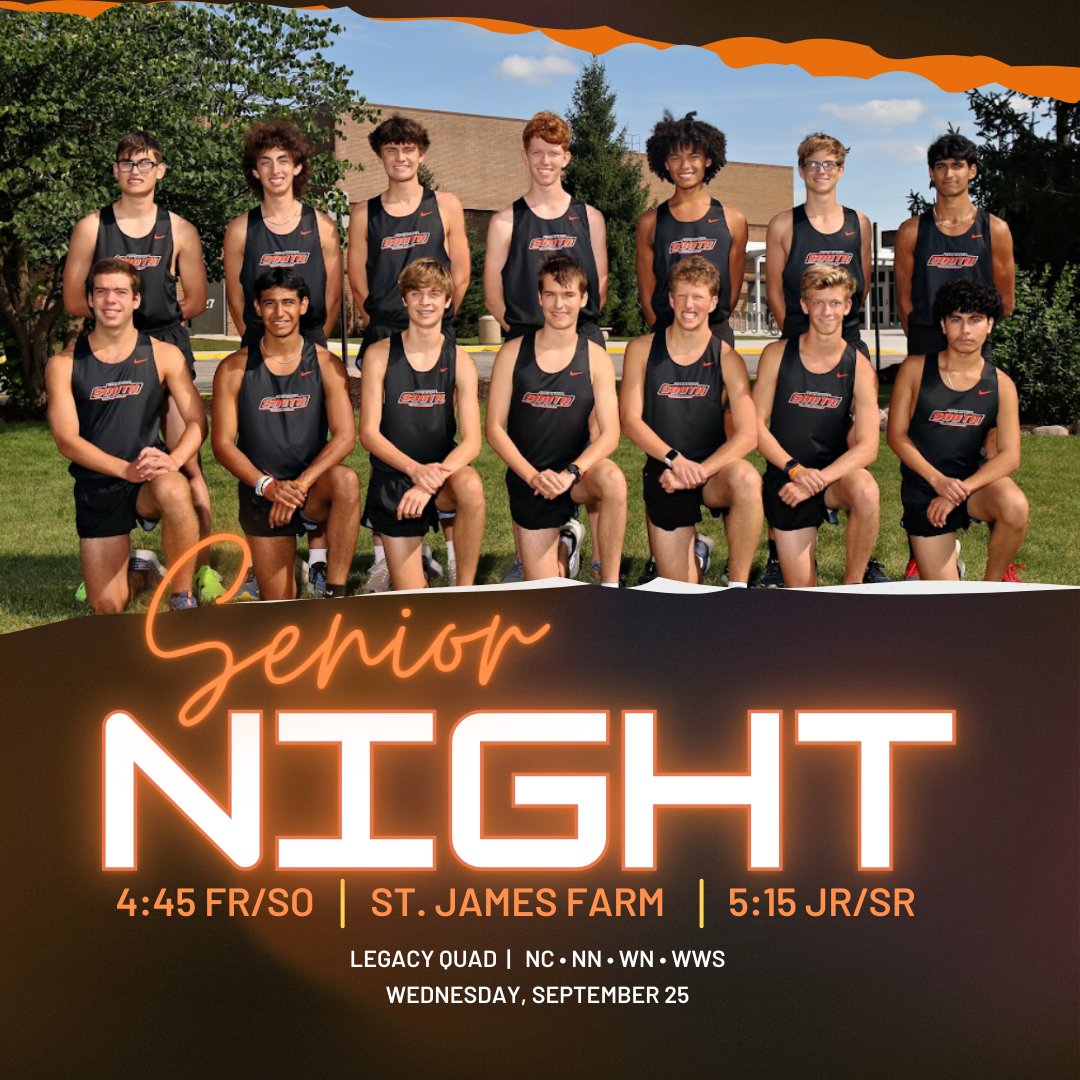 We will be celebrating our seniors and their families tonight at Senior Night! The races are at St. James Farm—Fr/Soph at 4:45 and Jr/Sr at 5:15. Go Tigers!