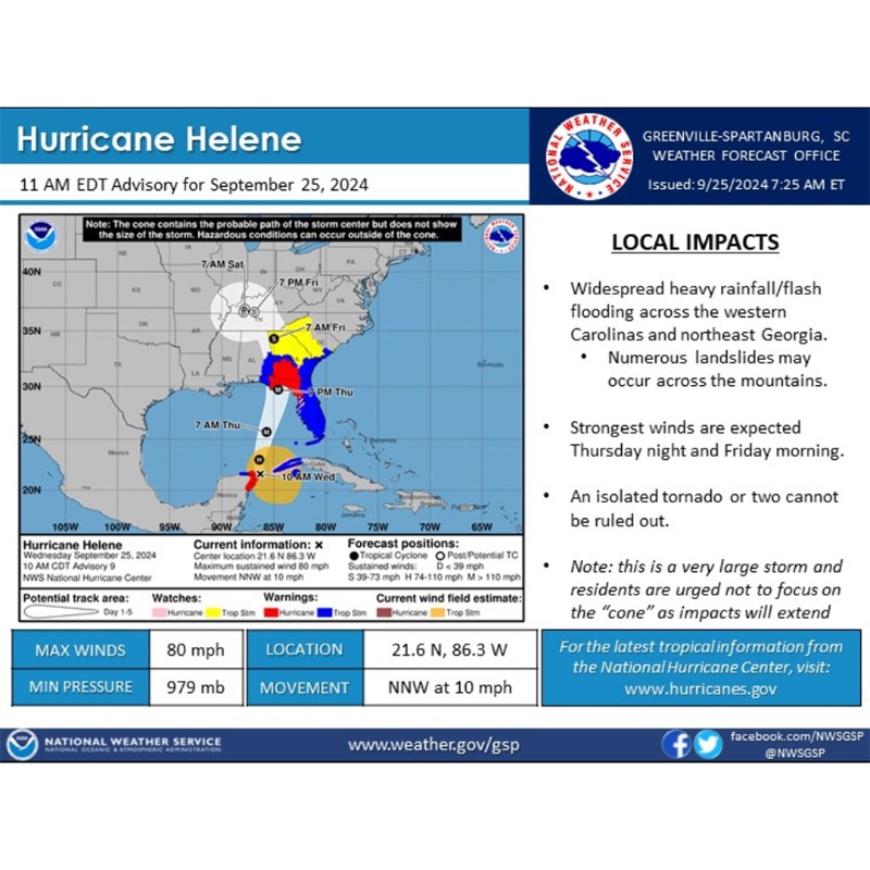 henrymcmaster's tweet photo. I've declared a State of Emergency to prepare for Hurricane Helene's potential impacts. We will likely avoid the brunt of this storm, but it is still expected to bring flooding, high winds, and isolated tornadoes. Take proper precautions and monitor local forecasts. Read more: