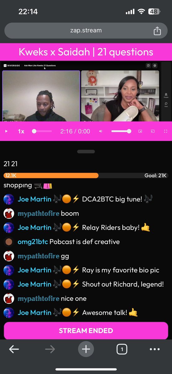 SaidahGomez's tweet photo. That was fun!
Link below for the live playback.
#zapstream #bitcoin #nostr https://t.co/55Xo2u3y5w
