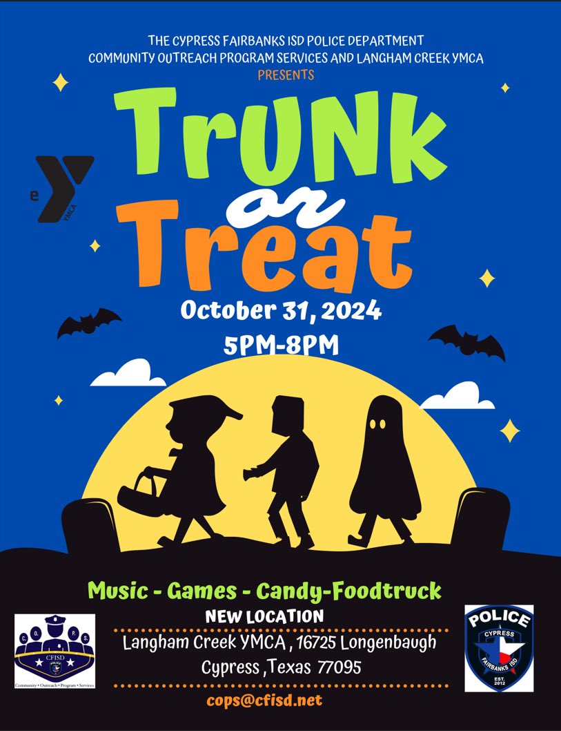 Come join us on Halloween at Langham Creek YMCA from 5pm-8pm 🎃 🍬 🍫 🍭