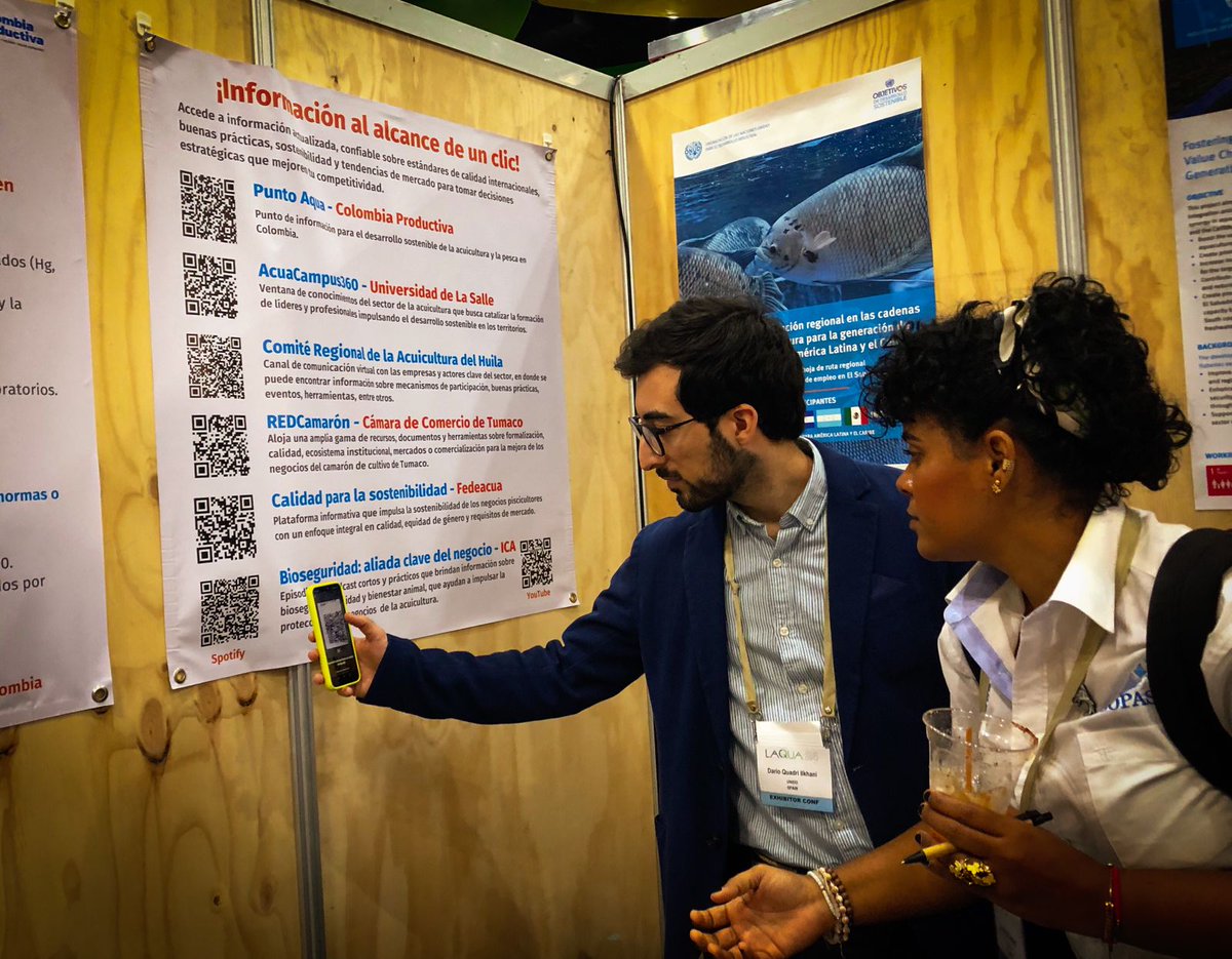 GMAPColombia's tweet image. ¡GMAP y la ONUDI están presentes en LAQUA! Compartimos información sobre los proyectos de acuicultura y todo el conocimiento generado desde GMAP Colombia. Nuestro equipo dialoga sobre buenas prácticas y cómo nuestras iniciativas impulsan el crecimiento sostenible del sector.
