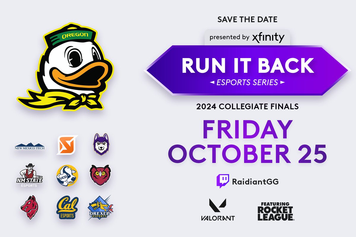 UOEsports's tweet photo. 🎊 We’re thrilled to kick off Year 3 of the Run It Back Esports Series presented by @Xfinity! 🚀 Mark your calendars for October 25th and join us for an epic livestream watch party!  Expect food, amazing giveaways, a lively panel, and non-stop gaming action.

🌟Let’s make it a night to remember!🌟