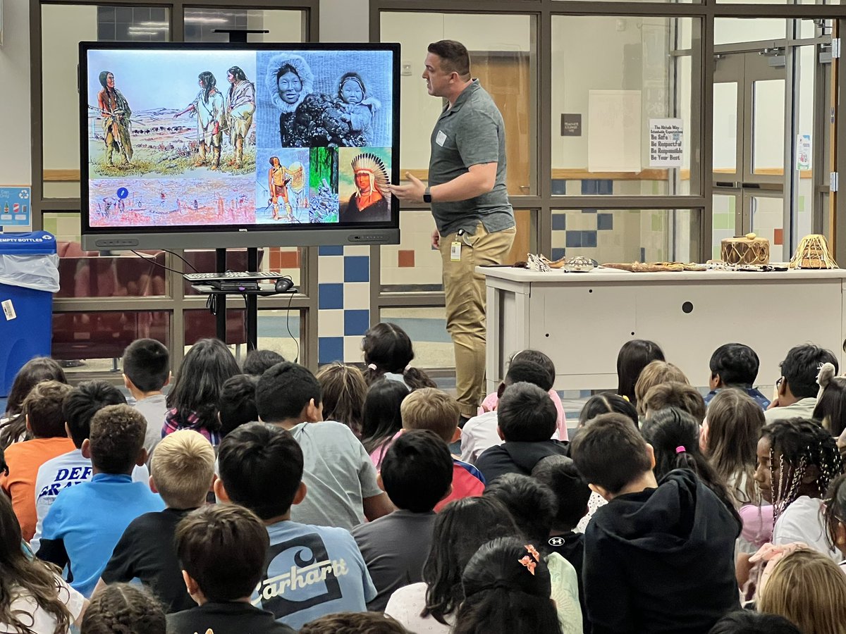 Cunningham_4th's tweet photo. We loved having the Denton County Traveling Museum come to @nicholsfrisco to share information about Native Americans from Texas to our 4th graders today. https://t.co/ev9i3f6dZY