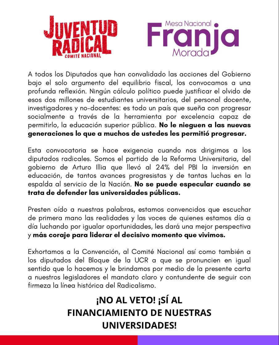 ¡NO AL VETO!

¡SI AL FINANCIAMIENTO DE NUESTRAS UNIVERSIDADES!

 <a href="/franjanacional/">Franja Morada</a>