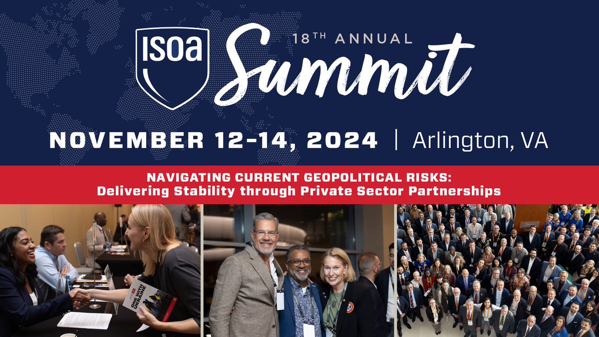 Register today for #ISOASummit2024 on Nov 12-14 in Arlington, VA! Our expert panels &amp; keynotes will delve into #stabilityops solutions in hotspots around the world. Plus, attend our 1-day #SmallBiz Workshop and Business Matchmaking. Learn more --> events.stability-operations.org/summit2024/
#govcon