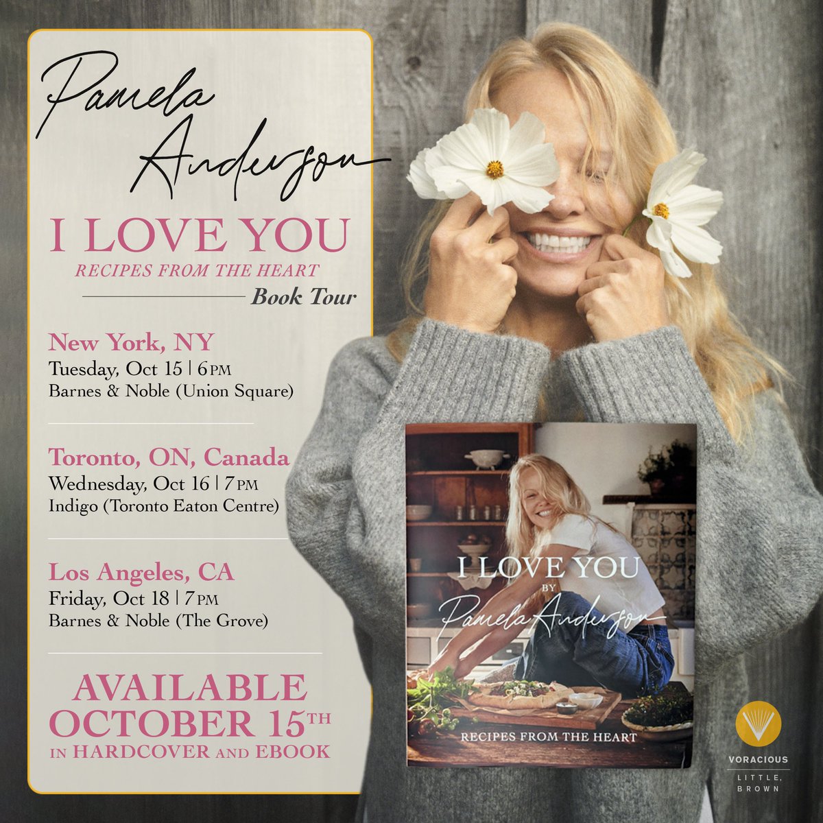 I’m so excited to share that I’ll be going on a book tour for my new cookbook, ‘I Love You’… 🤍✨

I can’t wait to meet all my fellow plant and bread lovers!

Tickets are available here (limited quantities available): pamelaanderson.komi.io