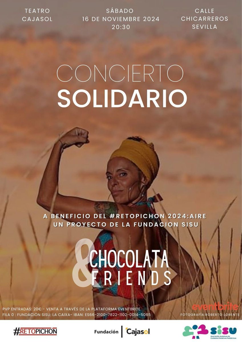 El 16 de noviembre, el Teatro Cajasol Sevilla será testigo de otro evento inolvidable de la mano de <a href="/retopichon/">#RetoPichón</a> 

El Concierto Solidario #RetoPichon 2024 con Chocolata &amp; Friends será un soplo de esperanza para los niños y niñas de la <a href="/SISUasociacion/">SISU</a> que lucha por mejorar la