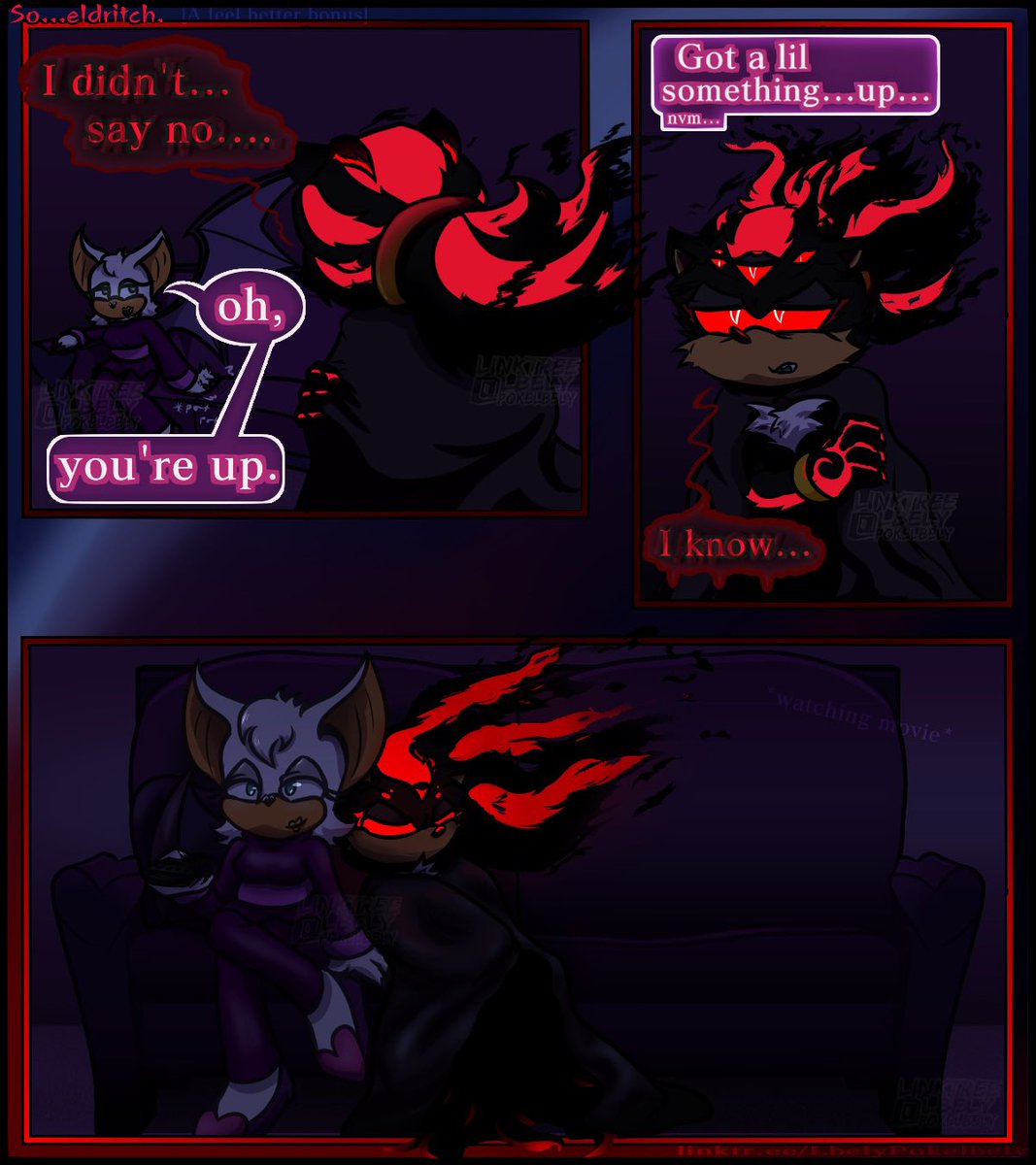 Pokelbely's tweet photo. 🖤So…eldritch.🦑💖

There’s def story in-between and around and before this I COULD write…. :p

#Sonicthehedgehog #Shadowthehedgehog #Rougethebat #DoomMorph https://t.co/8XNiZEL37o