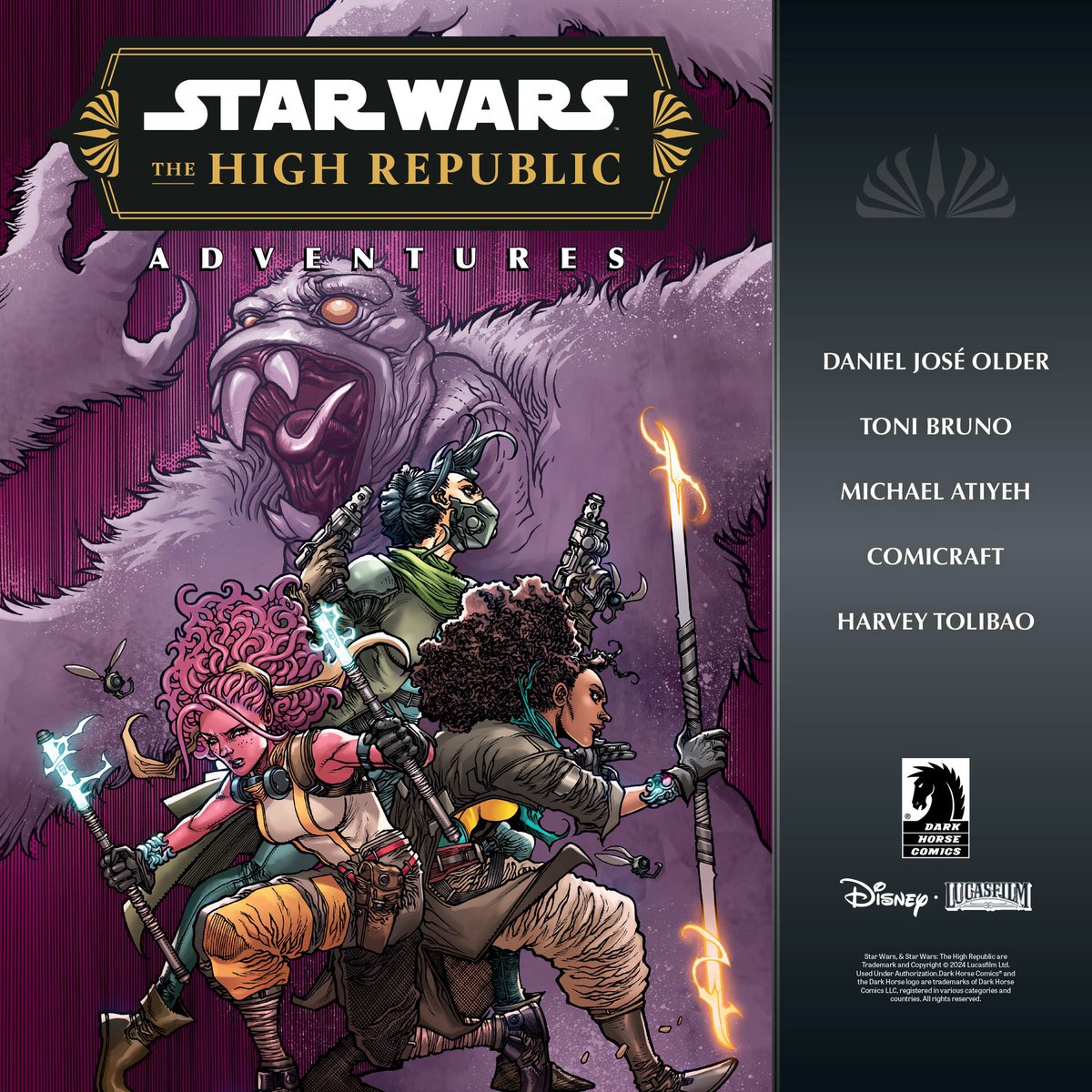 DarkHorseComics's tweet photo. Zeen, Lula, and their friends come face-to-face with a familiar nemesis on the streets of Eriadu City in #StarWars: The High Republic Adventures Phase lll #10! Now in comic shops: https://t.co/MXh89zonmj

By @djolder, @tonibru, @atiyehcolors, and @comicraft. With cover art by @harveytolibao