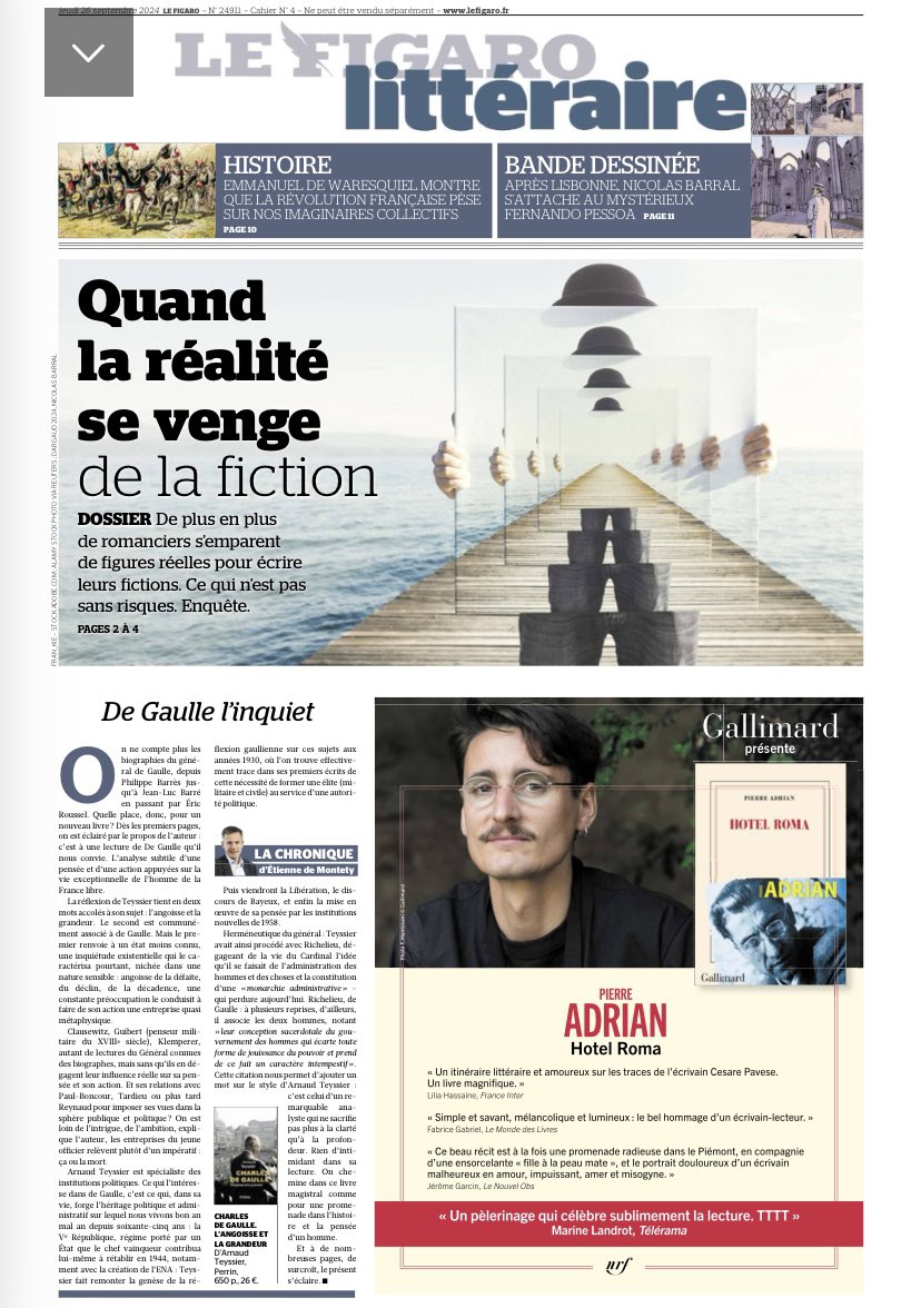La Une du Figaro littéraire de ce jeudi.