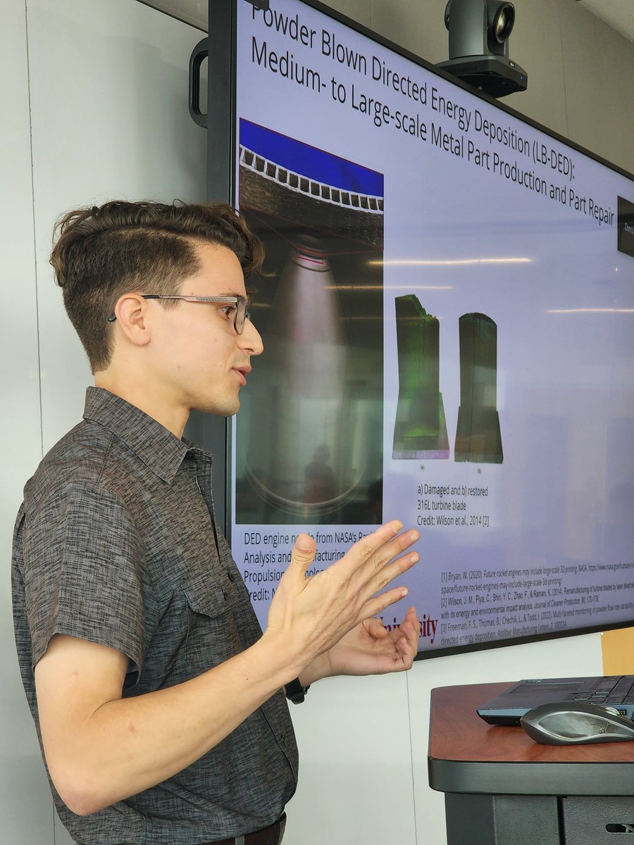 LizaAllisonCMU's tweet photo. We may not have been cool enough to get an invite to the Kamala Harris visit, but we did have the pleasure of hearing two of our students present on their #directedenergydeposition research for the first #NextManufacturing Seminar of the Fall Semester!  #additivemanufacturing https://t.co/JACN3N3JJx