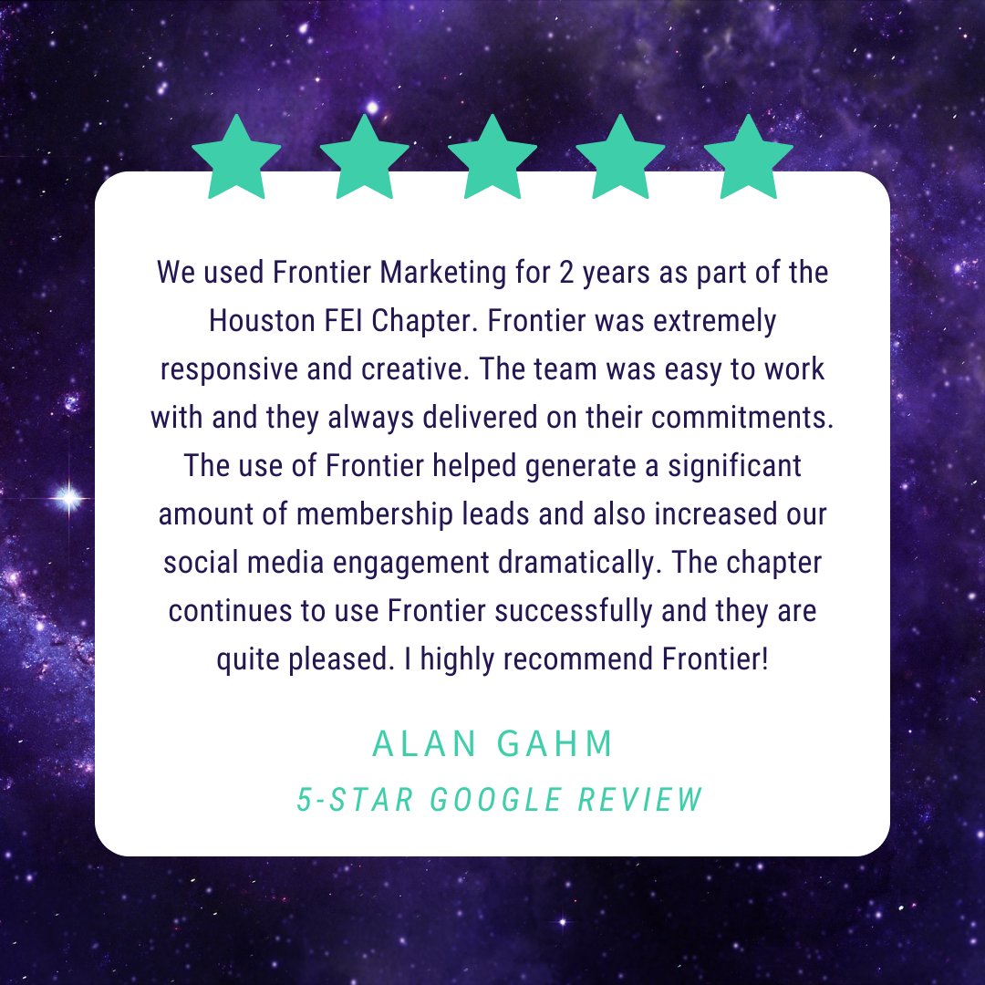 tothefrontier's tweet photo. Thank you, Alan Gahm! ⭐ We enjoy working with your Chapter and watching it grow. We so appreciate you taking the time to share your experience!

#FrontierMarketing #ToTheFrontier #SmallBusiness #DigitalMarketing #Marketing #SocialMedia #SEO https://t.co/iyAaWdcijd