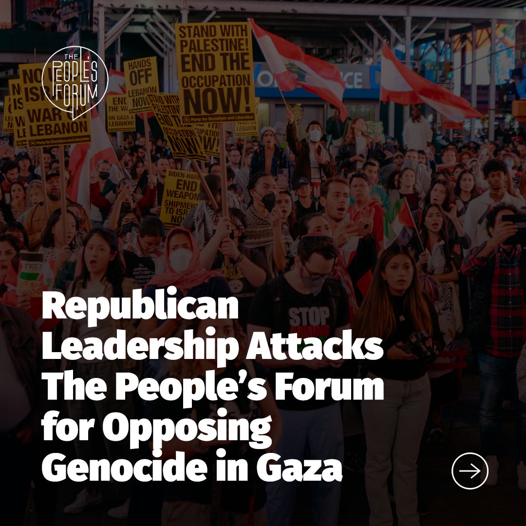 PeoplesForumNYC's tweet image. 🚨STATEMENT FROM THE PEOPLE’S FORUM! Right-wing Republican speaker of the house Mike Johnson has joined other Republican leaders in a major political attack designed to criminalize dissent, and silence those who oppose the Israeli genocide in Gaza, by demanding that the Internal…