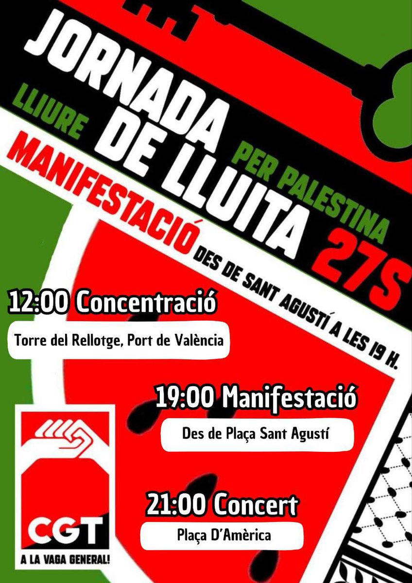 JosepFarnat's tweet photo. Divendres 27 per #Palestina @CGTvalencia @CGTPViM https://t.co/qDvoyo7h6A