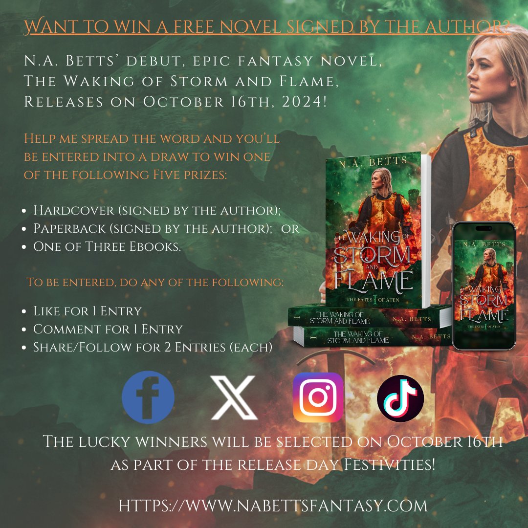 Want to win a free, signed copy of my debut novel? Help spread the word and be entered to win one of five amazing prizes!

Draws take place on October 16th as part of the release day festivities!🙂

#giveaway #writingcommunity #booktwt #Free #unitethefates
