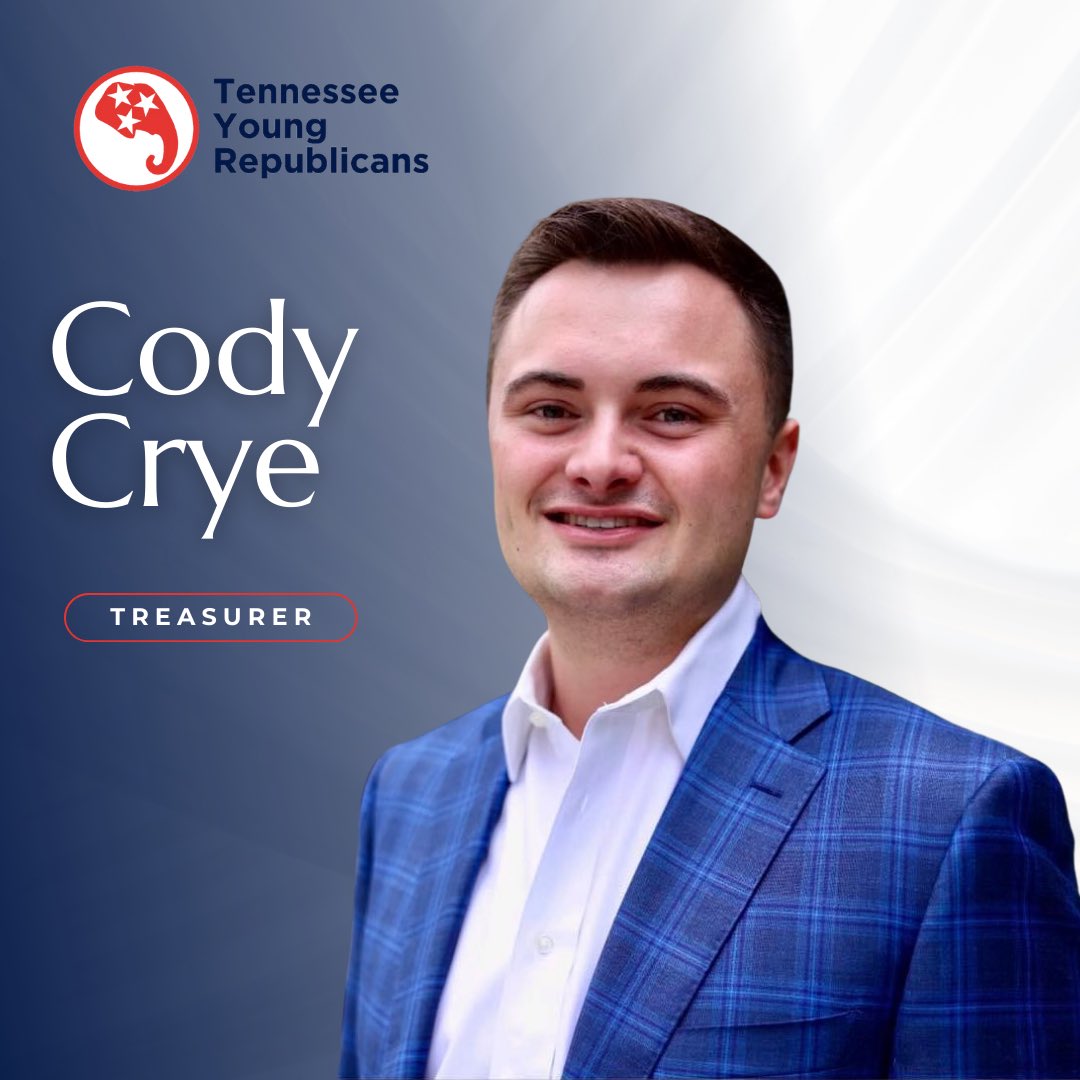 The Tennessee Young Republicans are thrilled to welcome our new Treasurer, Cody Crye! 🎉

We appreciate his commitment and dedication to serving our organization and look forward to the positive impact he will make. Join us in congratulating Cody on this new role!