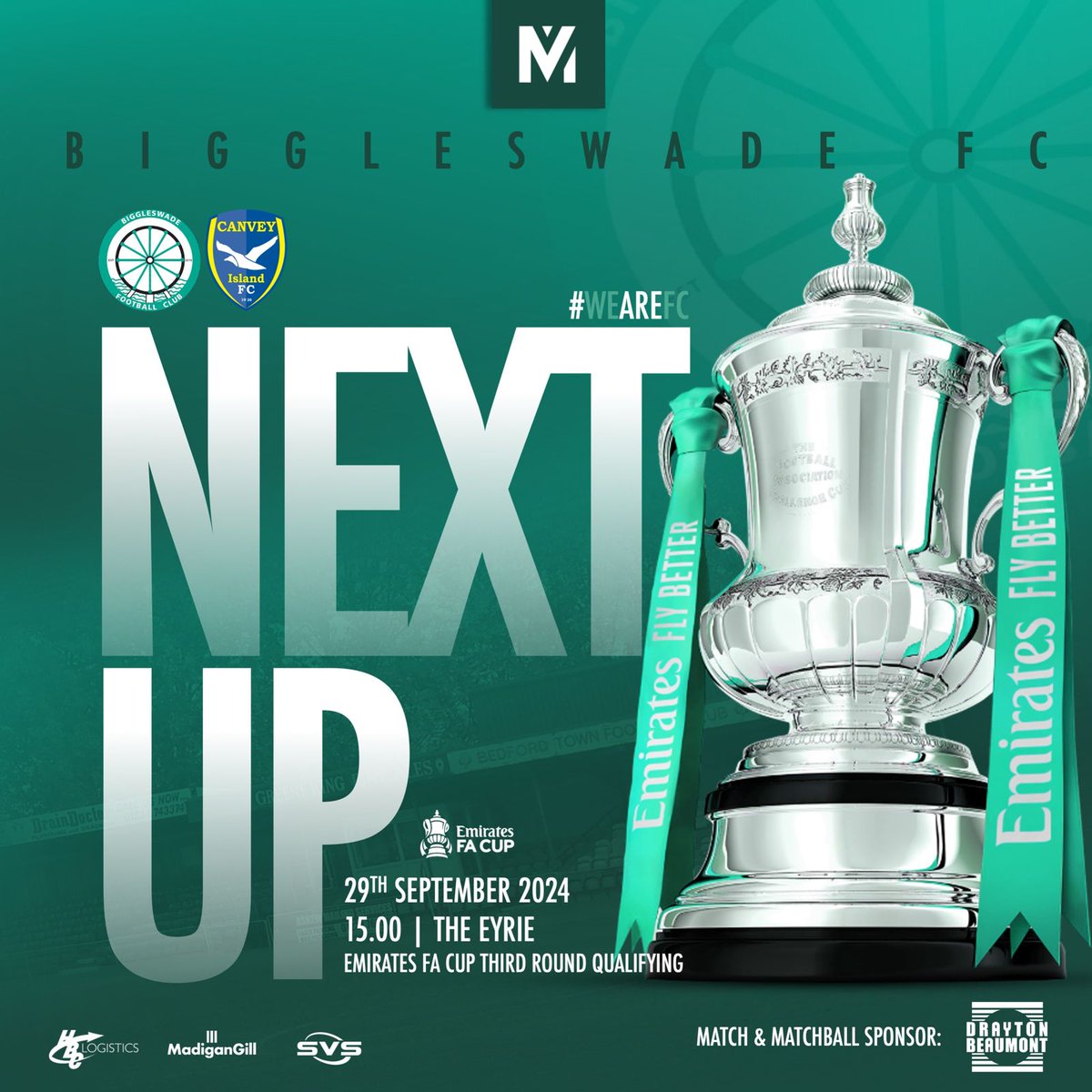 FA CUP SUNDAY | 💚⚽️🎟️

Make a date to join us this Sunday afternoon as we make our much-anticipated return to The Eyrie as we host <a href="/CIFC/">Canvey Island FC</a> in the <a href="/EmiratesFACup/">Emirates FA Cup</a>.  

Tickets on sale now...
app.fanbaseclub.com/club/biggleswa…

#WeAreFC #EmiratesFACup #BFCvCI   

Promo by <a href="/Matchday_Mkt/">Matchday Marketing</a>