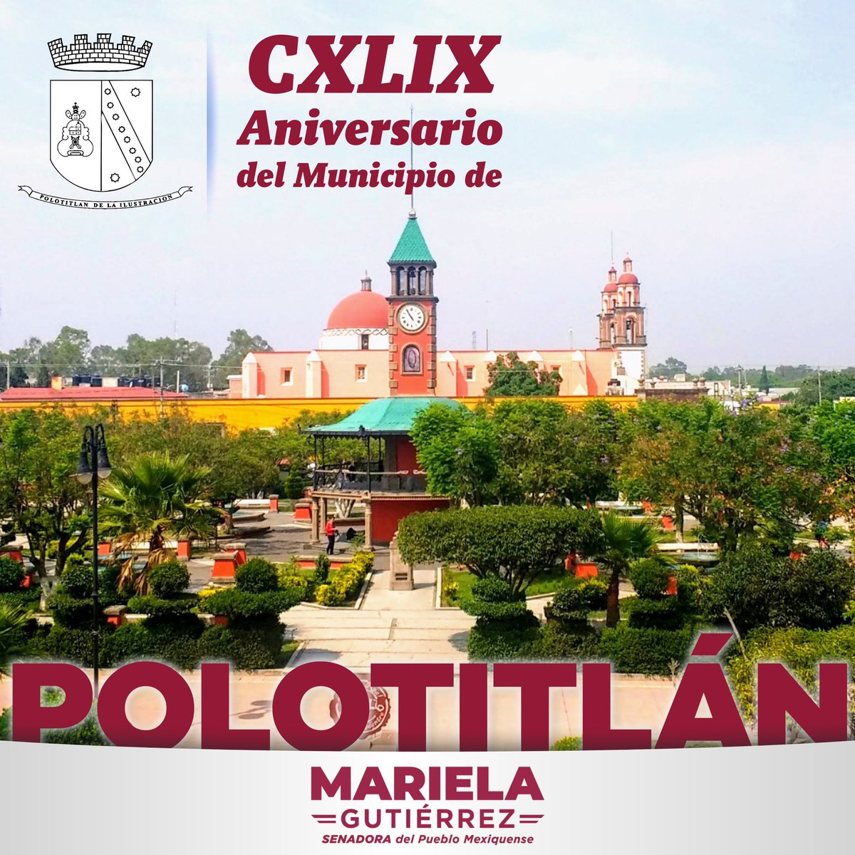 MarielaGtzEsc's tweet photo. Felicito a todas y todos los polotitlenses, hoy es el Aniversario 149 de la Erección del municipio con encanto #Polotitlán, ubicado al norte del #EstadoDeMéxico, esa tierra cuenta con historia independentista, además hacerle honor a su denominación y ser encantador. https://t.co/gFL4G8dZrz