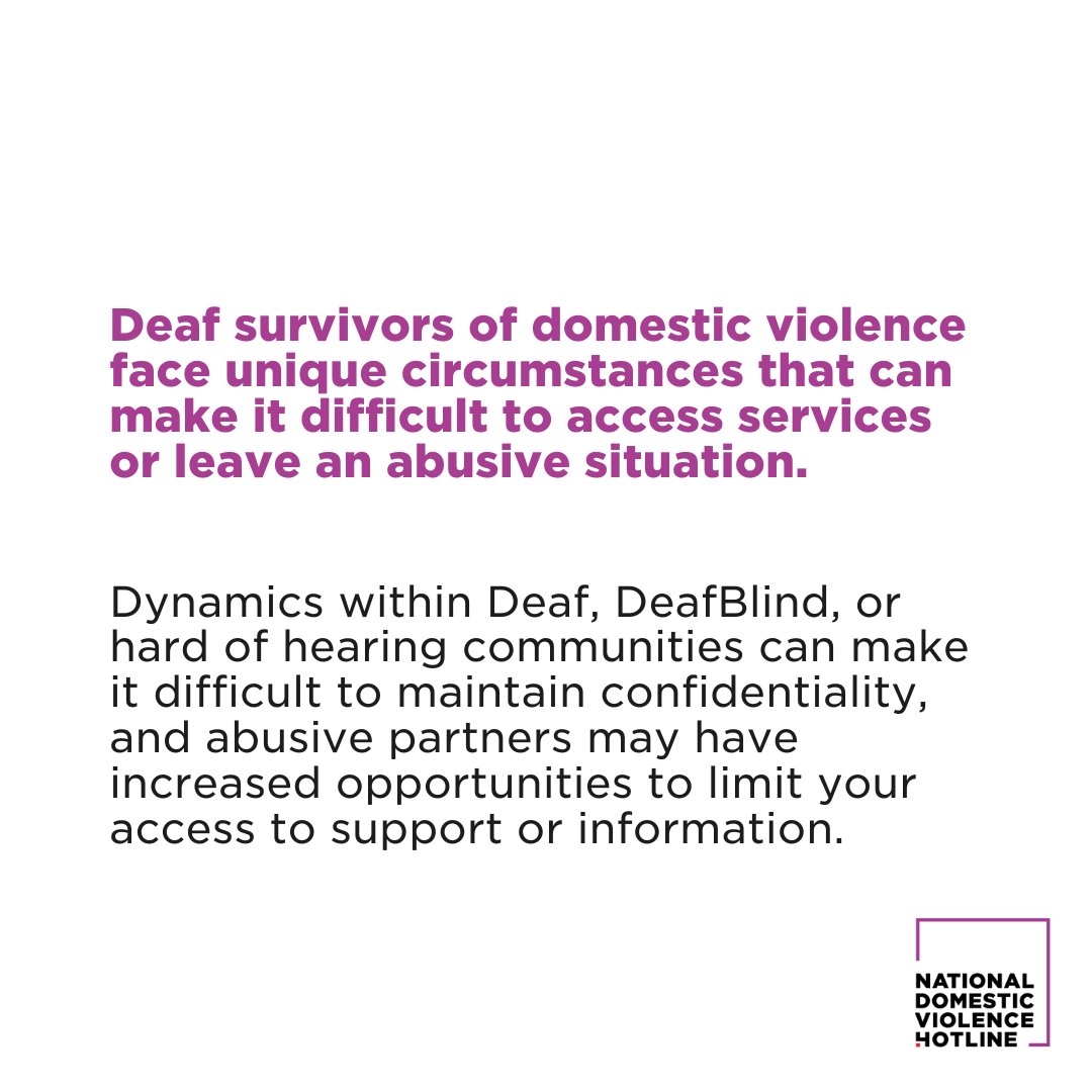 ndvh's tweet photo. September is also known as Deaf Awareness Month. Deaf survivors of domestic violence face unique circumstances that can make it harder to access services or leave an abusive situation. We encourage you to follow and support the Deaf Hotline: https://t.co/J7Z5fm6XfO https://t.co/Mjl3wn8RK2