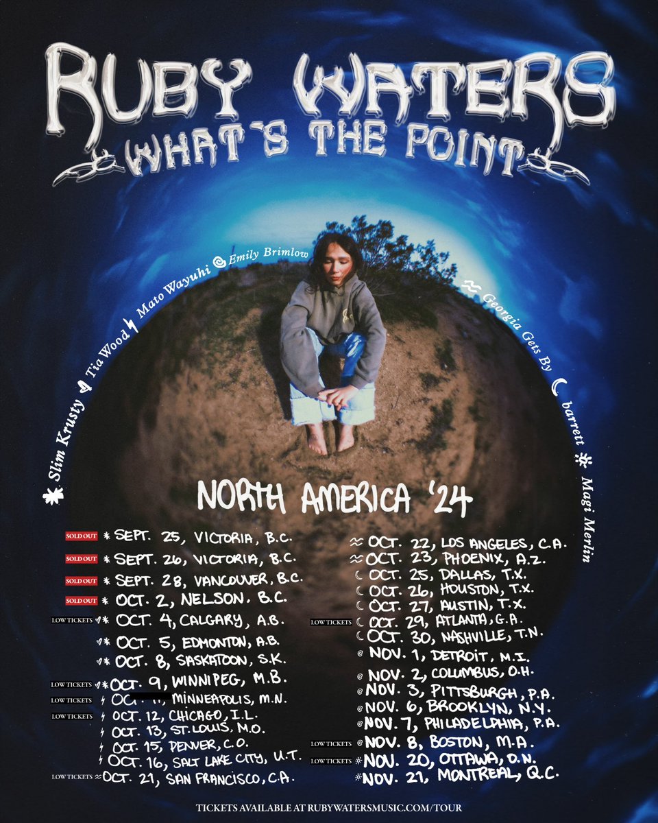 What's The Point North American Tour kicks off TODAY bitchesss 🩵🩵🩵 exclusive sky blue vinyls signed and available at every show ~ see you tonight Victoria xoxoxo 🪲🐞🦋🐞🪲

Rubywatersmusic.com/tour