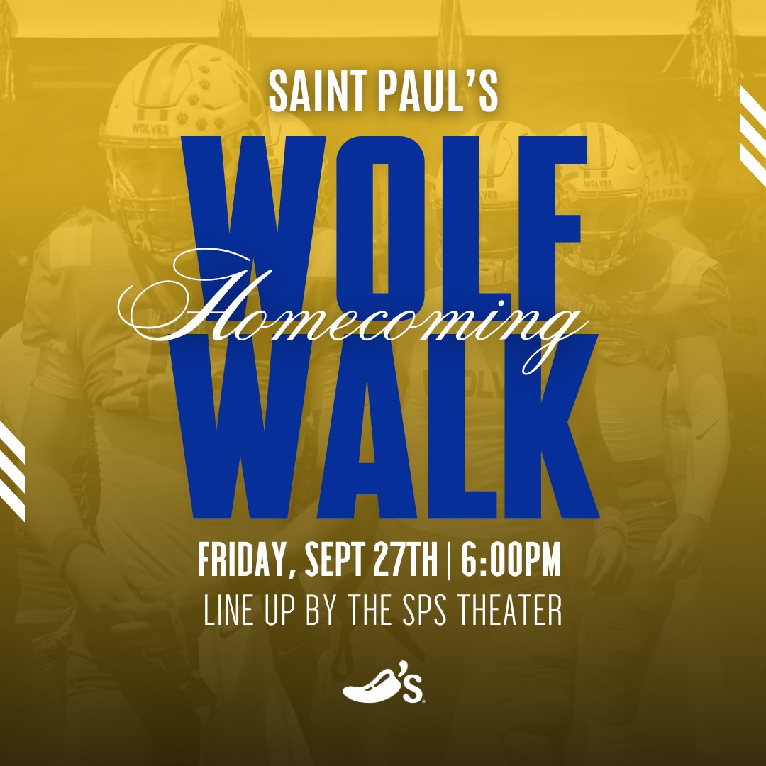 wolvesfootball_'s tweet photo. Following right after the tailgate is our Homecoming Wolf Walk.
Line up and bring the energy as we celebrate the Wolves heading onto the field!
#wolfwalk #saintpaulsfootball #wolves
Thank you to our sponsor @Chilis https://t.co/WRgxPiness