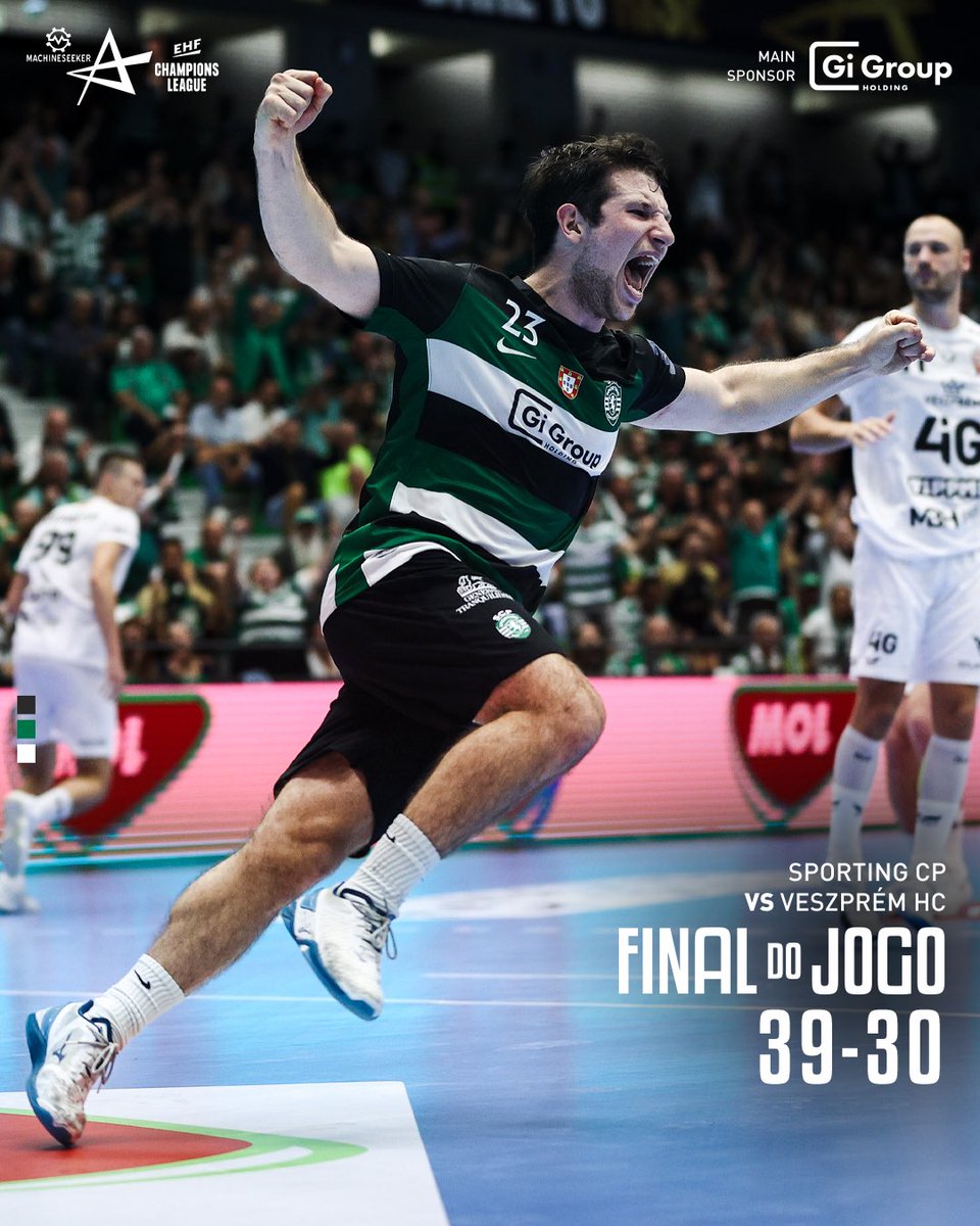 #AndebolSCP | ⏹️ QUE JOGO! 𝐐𝐔𝐄 𝐄𝐐𝐔𝐈𝐏𝐀! QUE VITÓRIA! ✨️

Os Leões venceram o Veszprém HC na 3.ª jornada do Grupo A da <a href="/ehfcl/">EHF Champions League</a> 💪 VAMOOOOS!!! 

🟢 39-30 🔴 // #SCPVHC #ehfcl