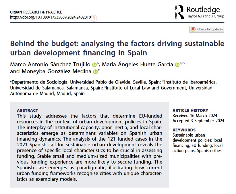 JournalURP's tweet image. New research paper published by Marco Antonio Sánchez Trujillo, María Ángeles Huete García &amp;amp; Moneyba González Medina
doi.org/10.1080/175350…
#SustainableUrbanDevelopmentPolicies #LocalFinancing #EUFunding #LocalActionPlans #SpanishCities