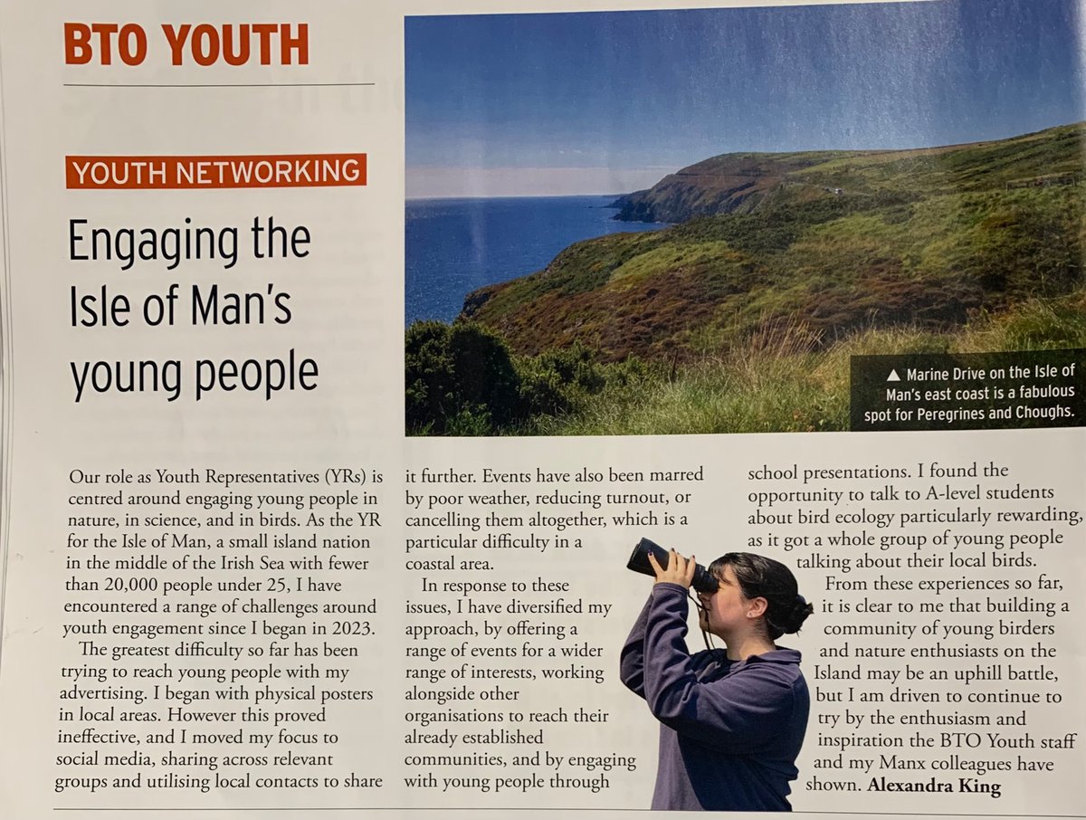 While reading the latest <a href="/_BTO/">BTO</a> mag I was pleasantly surprised to find a refreshingly honest article from <a href="/BiosphereIOM/">BiosphereIOM</a> 🇮🇲 BTO Youth Rep <a href="/alexxkxng/">alexxkxng</a> on the challenges of engaging young ppl with the natural world (not helped by the #Manx ☔️💨🥶). Keep fighting the good fight! 👌